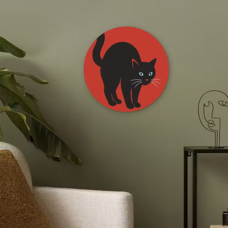 Kat - Zwart - Staart Akoestische PET Vilt - Rond klein -sfeer2