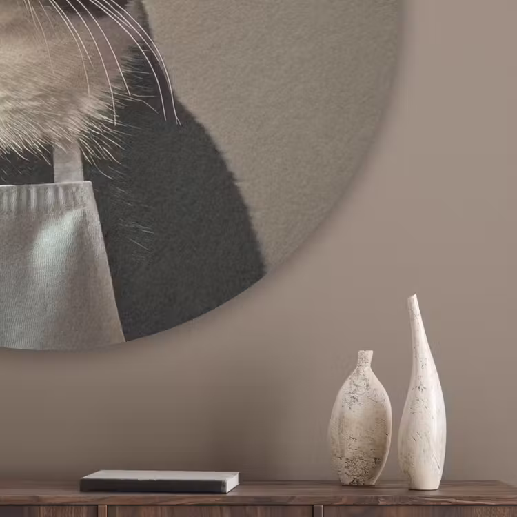Kat - Kokskleding - Zwart - Wit Akoestische PET Vilt - Rond klein -sfeer5_closeup