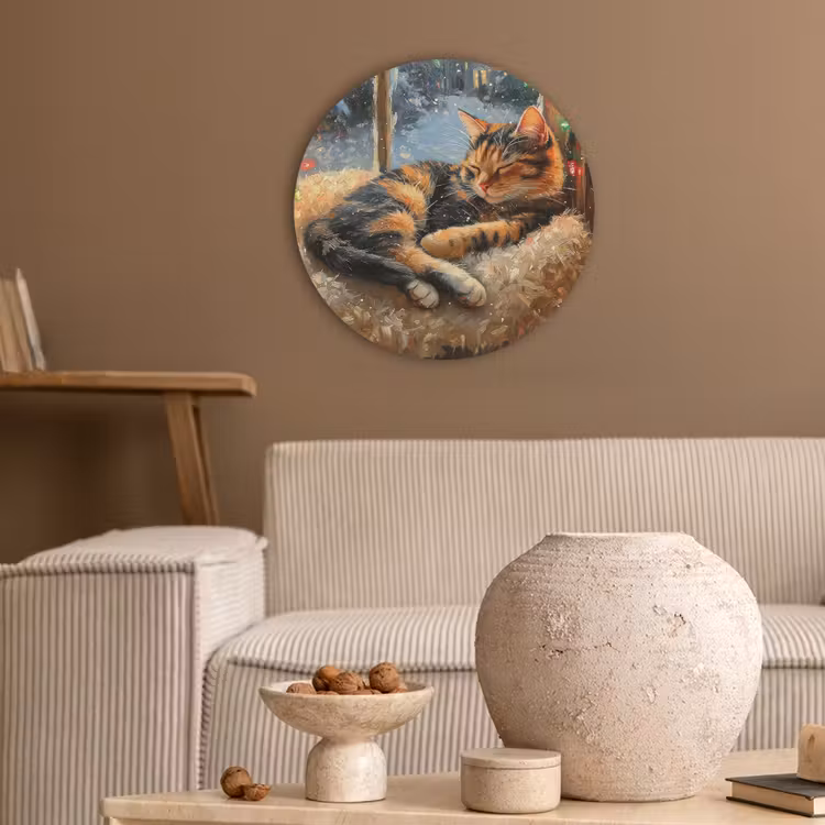 Kat - Kerst - Winter - Dier Akoestische PET Vilt - Rond klein -sfeer1