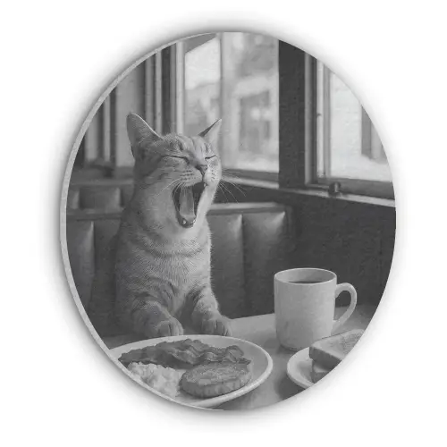 Kat - Koffie - Brood - Zwart Akoestische PET Vilt - Rond klein -3d