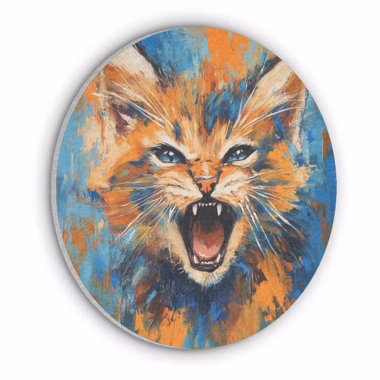 Kat - Kleurrijk - Oranje - Blauw Akoestische PET Vilt - Rond klein -3d