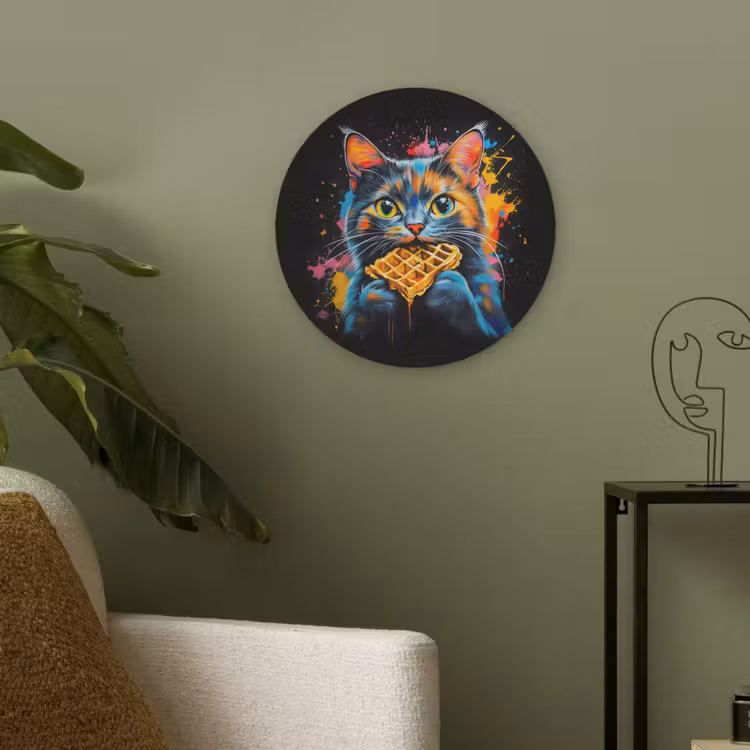 Kat - Graffiti - Kleurrijk - Wafel - Eten Akoestische PET Vilt - Rond klein -sfeer2