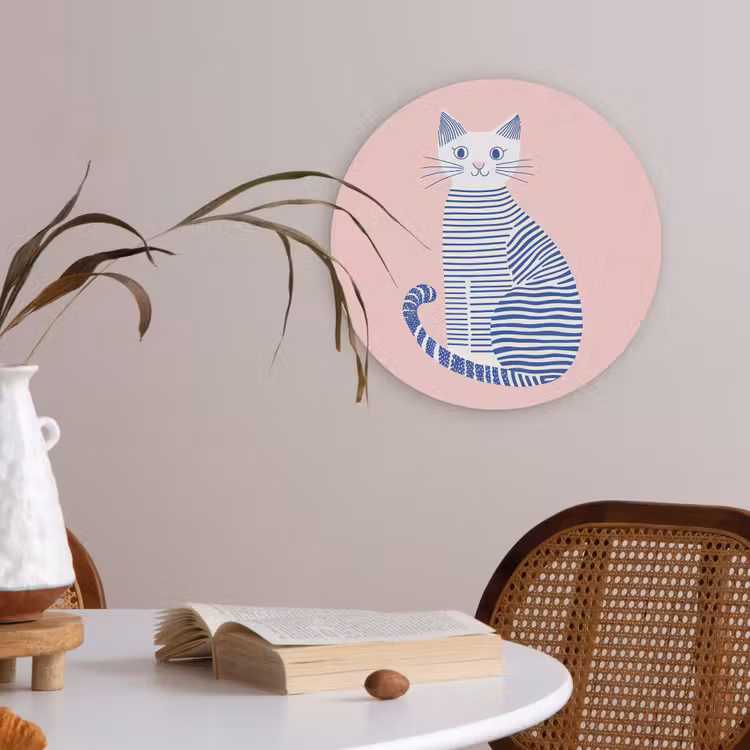 Kat - Illustratie - Minimalistisch - Roze Akoestische PET Vilt - Rond klein -sfeer3