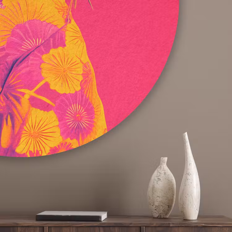 Kat - Kimono - Bloemen - Roze Akoestische PET Vilt - Rond klein -sfeer5_closeup