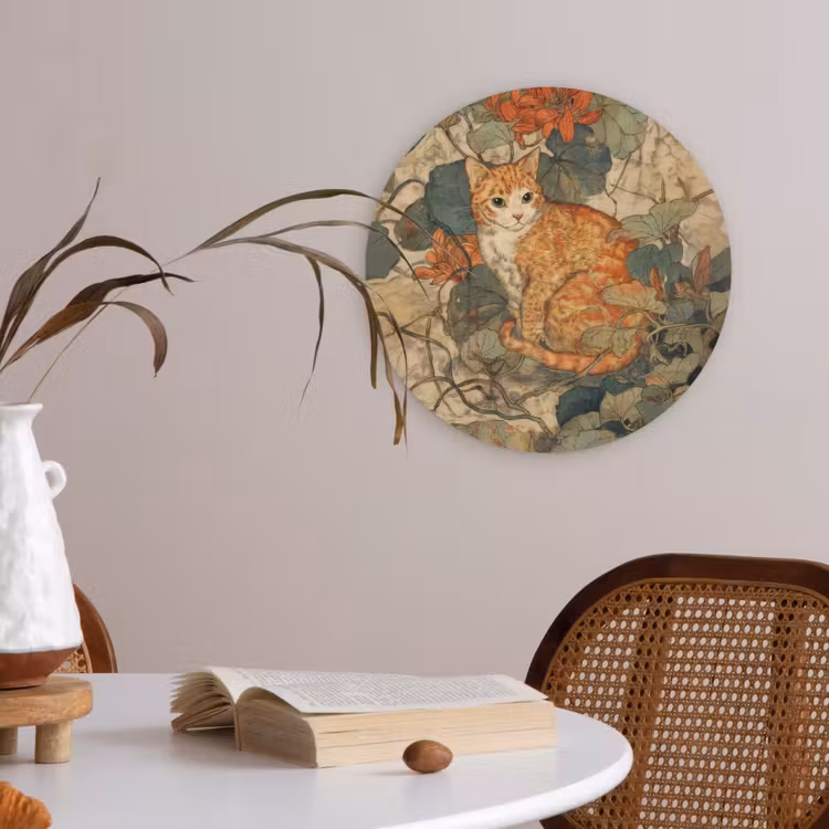 Kat - Sierlijk - Bloemen Akoestische PET Vilt - Rond klein -sfeer3
