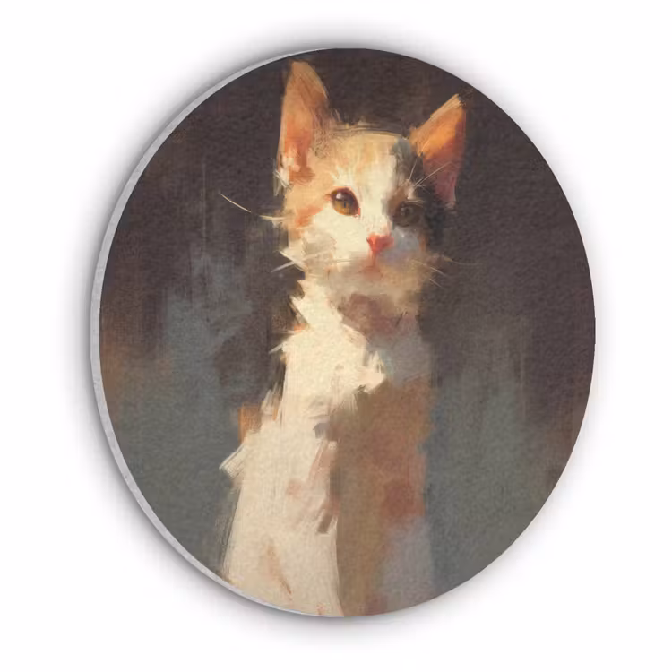 Kat - Geschilderd - Artistiek - Wit Akoestische PET Vilt - Rond klein -3d