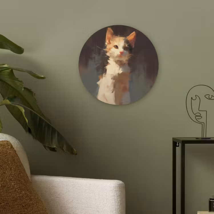Kat - Geschilderd - Artistiek - Wit Akoestische PET Vilt - Rond klein -sfeer2