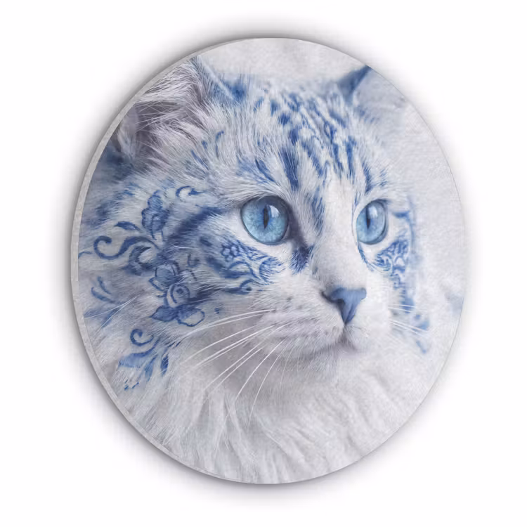 Kat - Patroon - Blauw Akoestische PET Vilt - Rond klein -3d