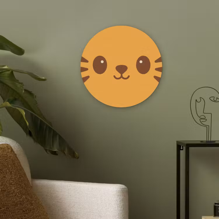 Kat - Simplistisch - Oranje - Vrolijk Akoestische PET Vilt - Rond klein -sfeer2
