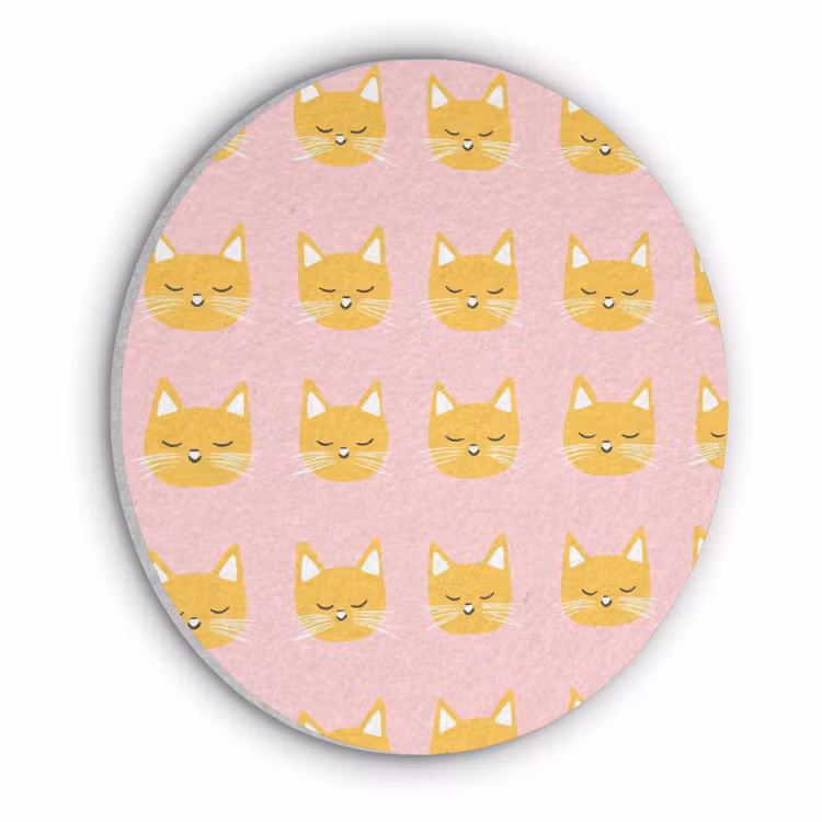 Katten - Patroon - Roze Akoestische PET Vilt - Rond klein 838 -3d