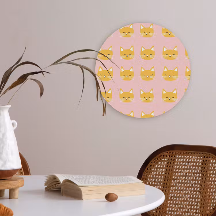 Katten - Patroon - Roze Akoestische PET Vilt - Rond klein 838 -sfeer3