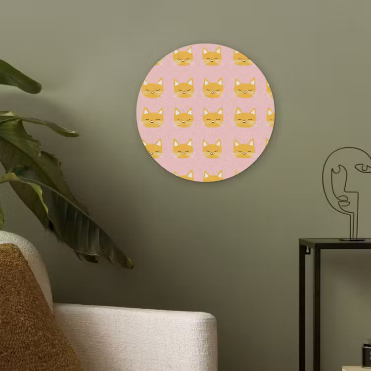 Katten - Patroon - Roze Akoestische PET Vilt - Rond klein 838 -sfeer2