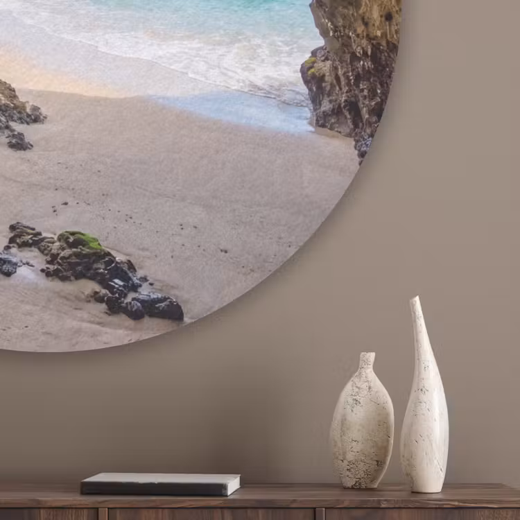 Grot - Strand - Zee - Blauw Akoestische PET Vilt - Rond klein -sfeer5_closeup