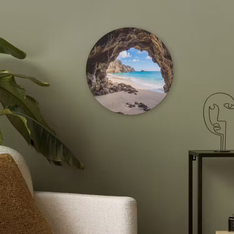 Grot - Strand - Zee - Blauw Akoestische PET Vilt - Rond klein -sfeer2