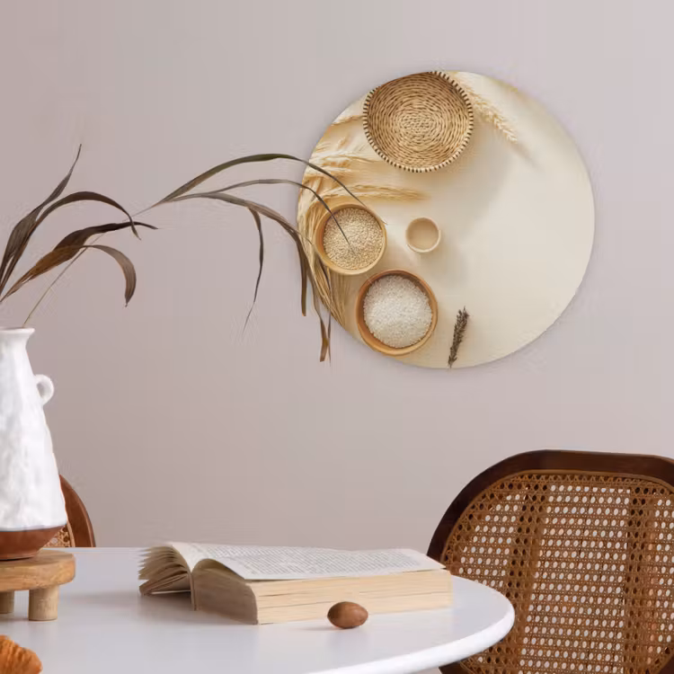 Granen - Hout - Kom - Beige Akoestische PET Vilt - Rond klein -sfeer3