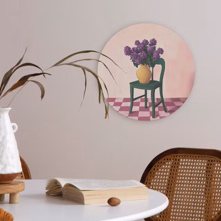 Stoel - Vaas - Bloemen - Geblokt Akoestische PET Vilt - Rond klein -sfeer3