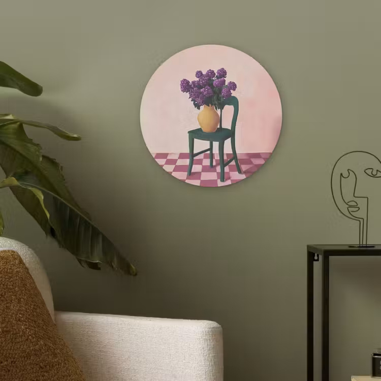 Stoel - Vaas - Bloemen - Geblokt Akoestische PET Vilt - Rond klein -sfeer2