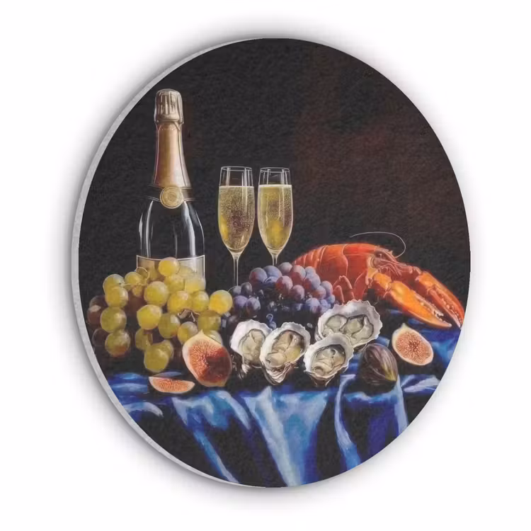 Champagne - Luxe - Oesters Akoestische PET Vilt - Rond klein -3d