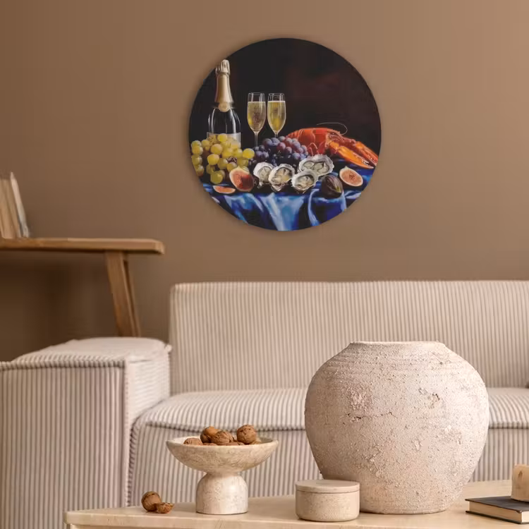 Champagne - Luxe - Oesters Akoestische PET Vilt - Rond klein -sfeer1