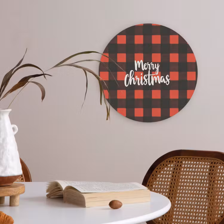 Geruit - Rood - Tekst - Christmas Akoestische PET Vilt - Rond klein -sfeer3
