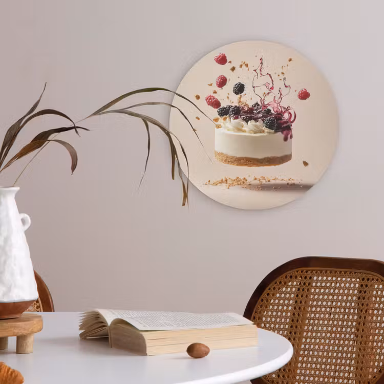 Cheesecake - Eten - Roze - Taart Akoestische PET Vilt - Rond klein -sfeer3