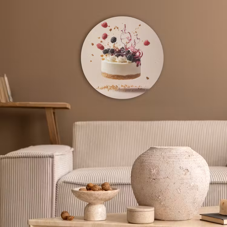 Cheesecake - Eten - Roze - Taart Akoestische PET Vilt - Rond klein -sfeer1