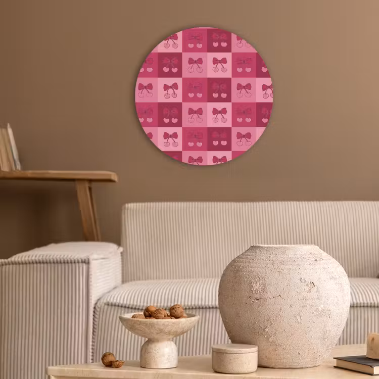 Kersen - Strikjes - Speels - Roze - Bordeaux Akoestische PET Vilt - Rond klein 838 -sfeer1