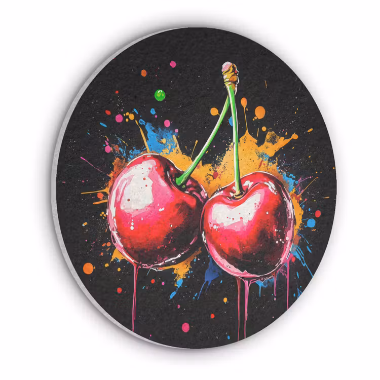 Kersen - Fruit - Graffiti - Verf - Abstract - Modern - Kleurrijk Akoestische PET Vilt - Rond klein -3d