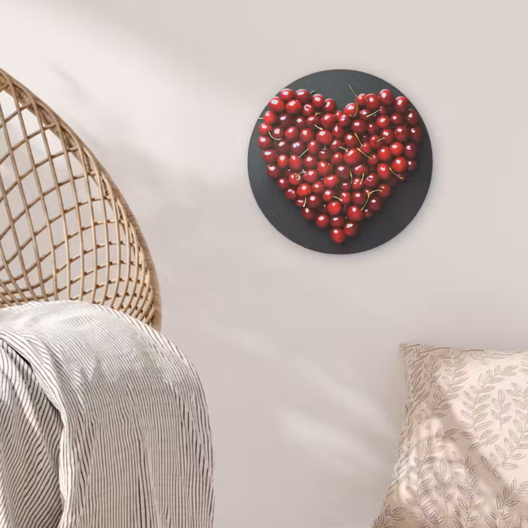 Kersen - Hart - Rood - Zwart Akoestische PET Vilt - Rond klein -sfeer4