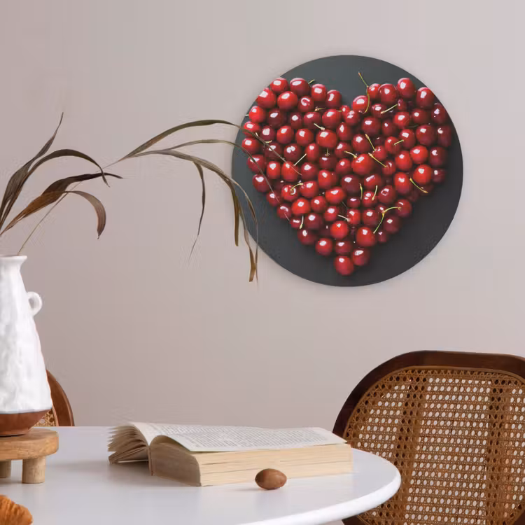 Kersen - Hart - Rood - Zwart Akoestische PET Vilt - Rond klein -sfeer3