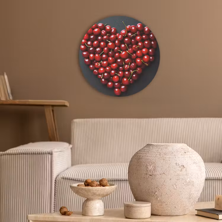 Kersen - Hart - Rood - Zwart Akoestische PET Vilt - Rond klein -sfeer1