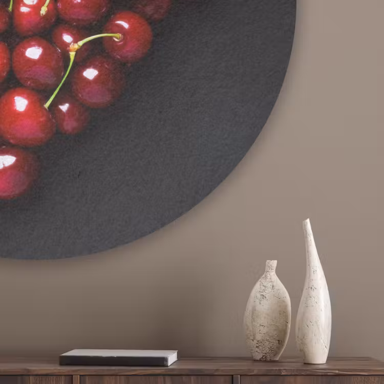 Kersen - Hart - Rood - Zwart Akoestische PET Vilt - Rond klein -sfeer5_closeup