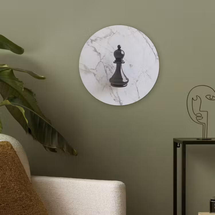 Schaakstuk - Loper - Zwart - Marmer Akoestische PET Vilt - Rond klein -sfeer2