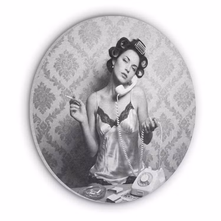 Chic - Vrouw - Zwart - Wit Akoestische PET Vilt - Rond klein -3d