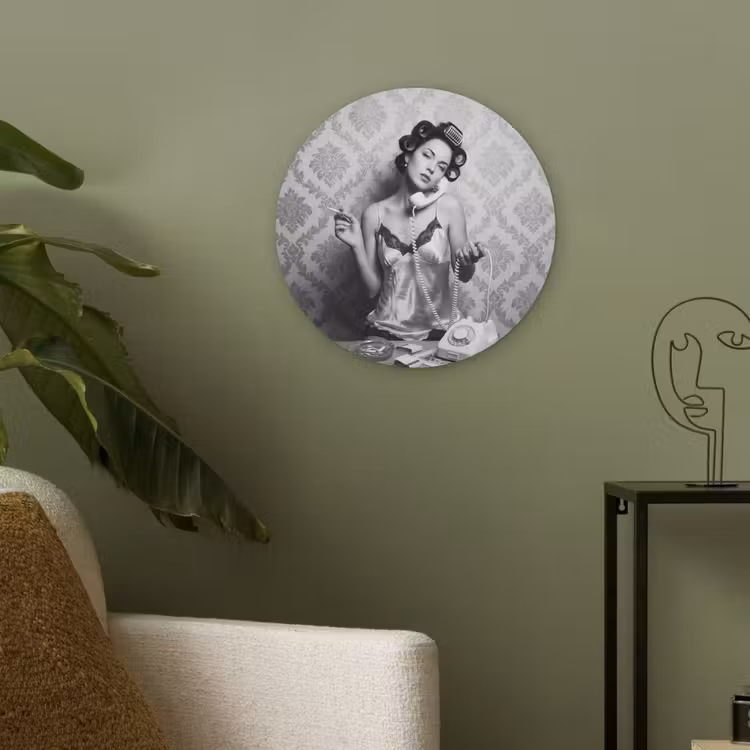 Chic - Vrouw - Zwart - Wit Akoestische PET Vilt - Rond klein -sfeer2