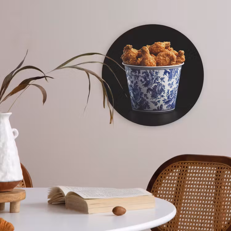 Kip - Bucket - Delfts blauw - Lekker Akoestische PET Vilt - Rond klein -sfeer3