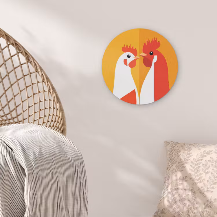 Kippen - Oranje - Vlakken Akoestische PET Vilt - Rond klein -sfeer4