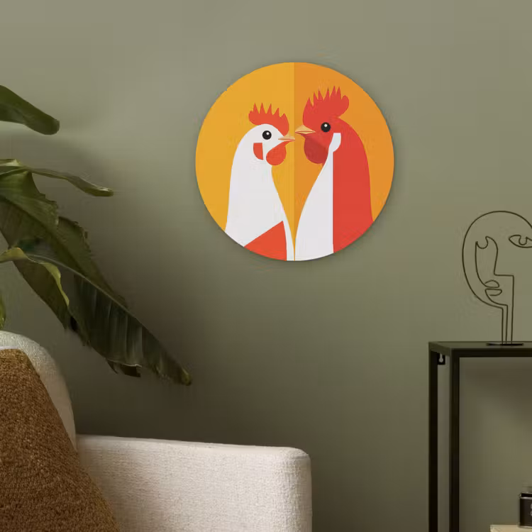 Kippen - Oranje - Vlakken Akoestische PET Vilt - Rond klein -sfeer2