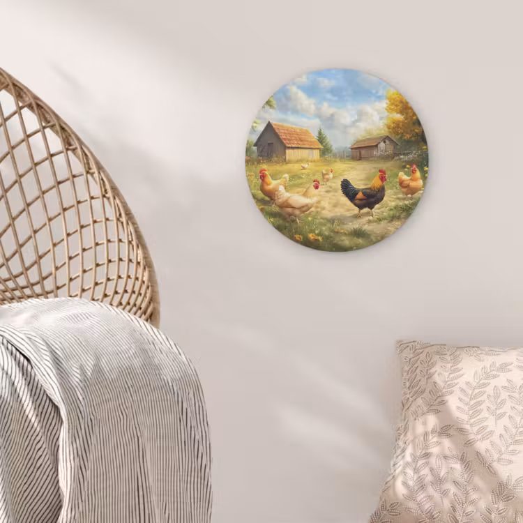 Kippen - Landelijke rust - Natuur Akoestische PET Vilt - Rond klein -sfeer4