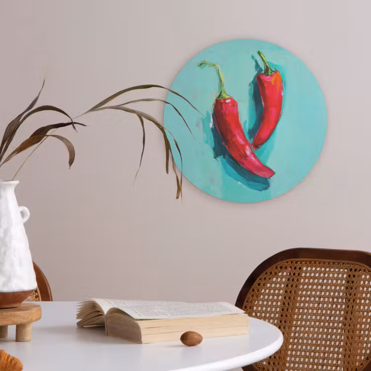 Chilipepers - Geverfd - Rood Akoestische PET Vilt - Rond klein -sfeer3