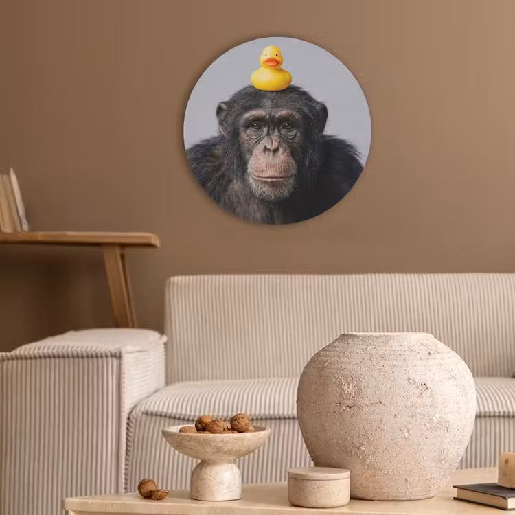 Chimpansee - Badeend - Grijs Akoestische PET Vilt - Rond klein -sfeer1