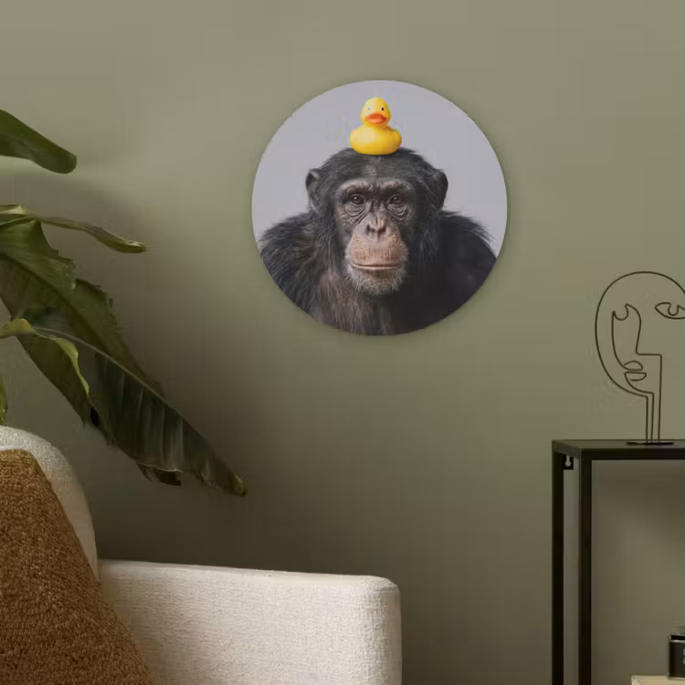 Chimpansee - Badeend - Grijs Akoestische PET Vilt - Rond klein -sfeer2