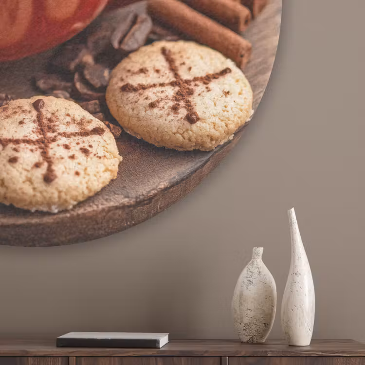 Chocolademelk - Mok - Winter - Kerst - Gezelligheid Akoestische PET Vilt - Rond klein -sfeer5_closeup