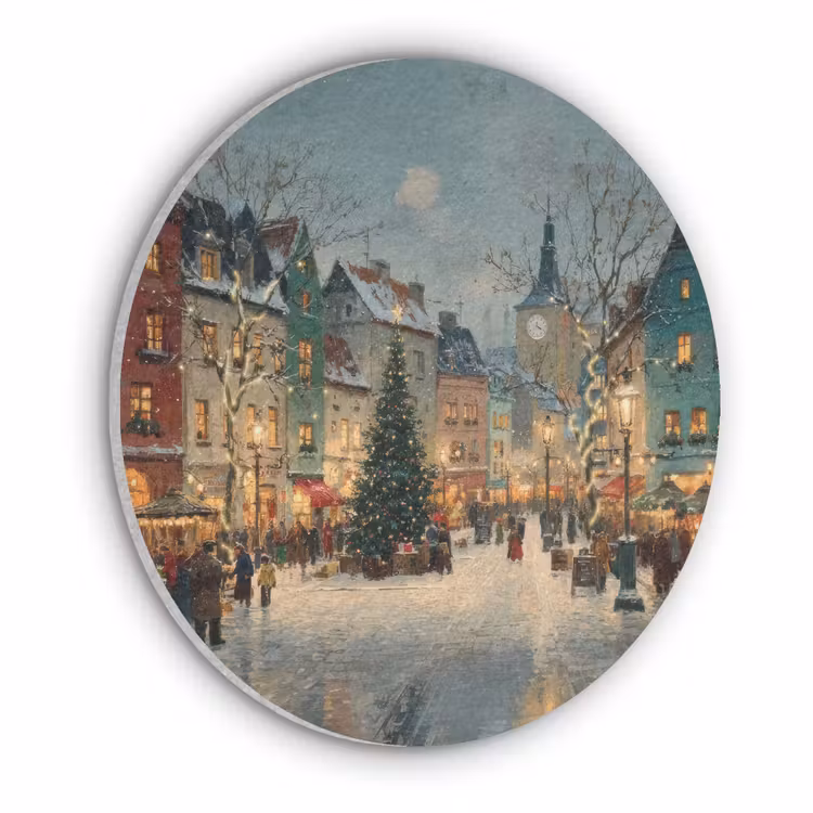 Kerstsfeer - Stadsplein - Kleurrijk Akoestische PET Vilt - Rond klein -3d
