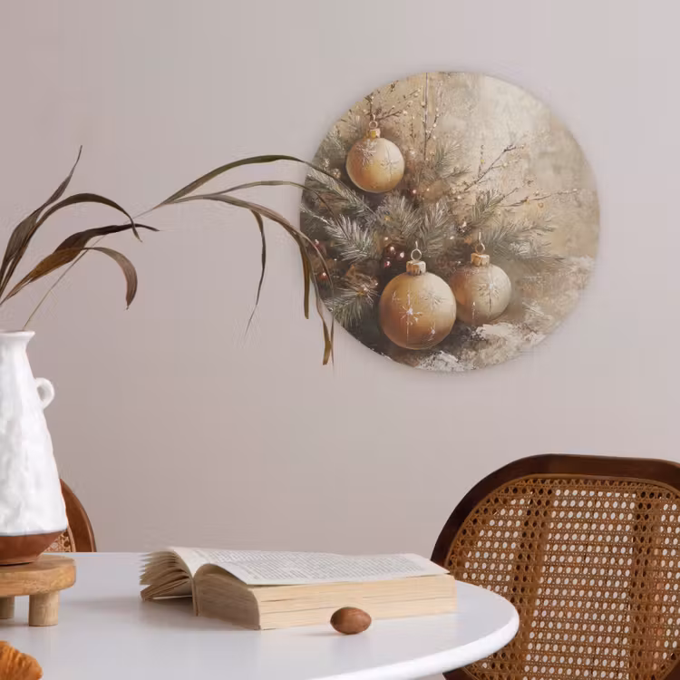 Kerst - Kerstballen - Beige - Goud Akoestische PET Vilt - Rond klein -sfeer3