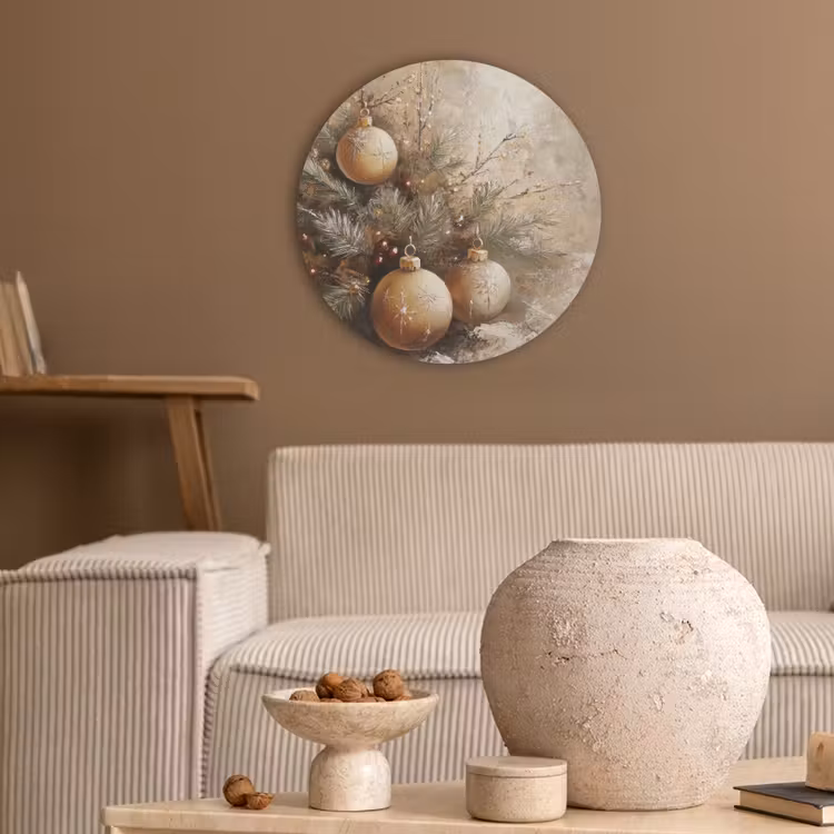 Kerst - Kerstballen - Beige - Goud Akoestische PET Vilt - Rond klein -sfeer1