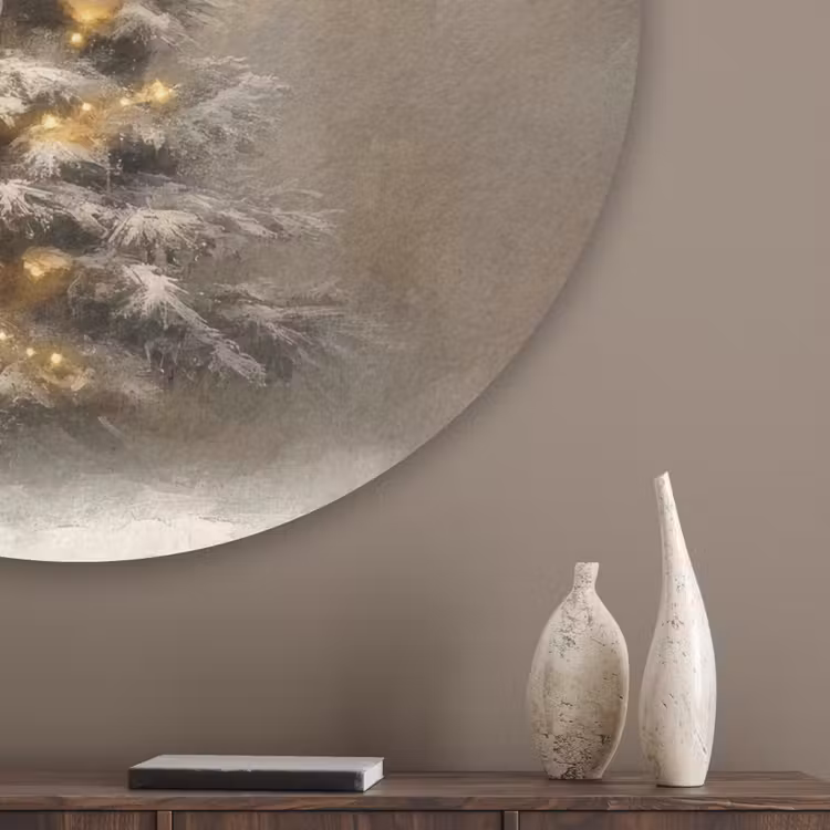 Kerst - kerstboom - Sneeuw - Art Akoestische PET Vilt - Rond klein -sfeer5_closeup
