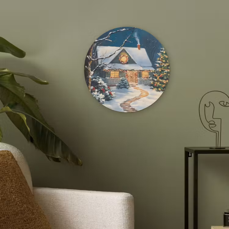 Kerst - Kerstboom - Winter - Huis - Sneeuw Akoestische PET Vilt - Rond klein -sfeer2
