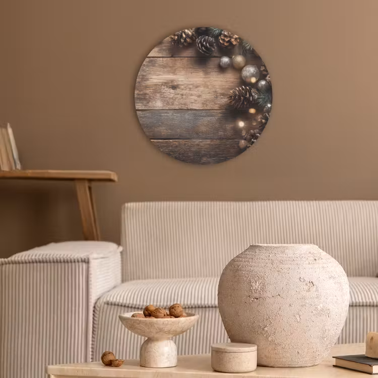 Kersthoekdecoratie - Dennenappels - Lichtjes Akoestische PET Vilt - Rond klein -sfeer1