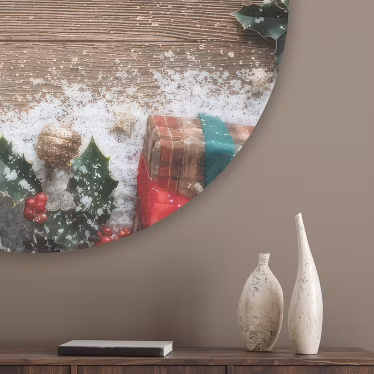 Kerstdecoratie - Geschenken - Hout - Veelkleurig Akoestische PET Vilt - Rond klein -sfeer5_closeup